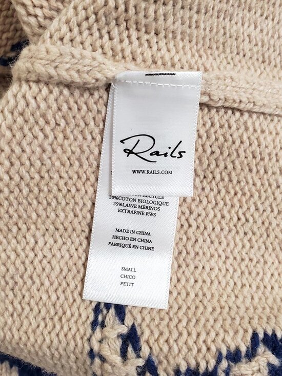 RAILS Womens Rhea Sweater Small Camel Cobalt Stars Full Zip Cardigan Wool Blend - Picture 14 of 15